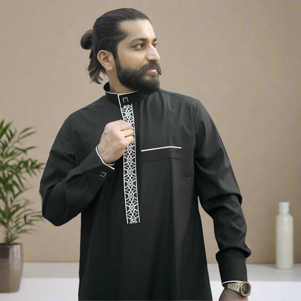 Buy Black Prestige Thobe for Men Online in USA – Alhaya Fashion
