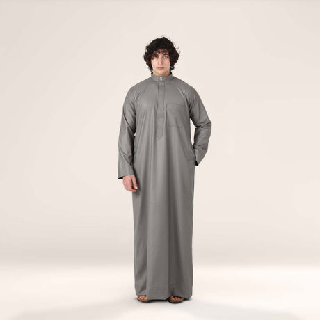 Premium anthracite grey collar thobe by Alhaya Fashion