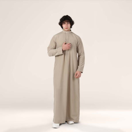 Classic desert sand mens thobe with collar design