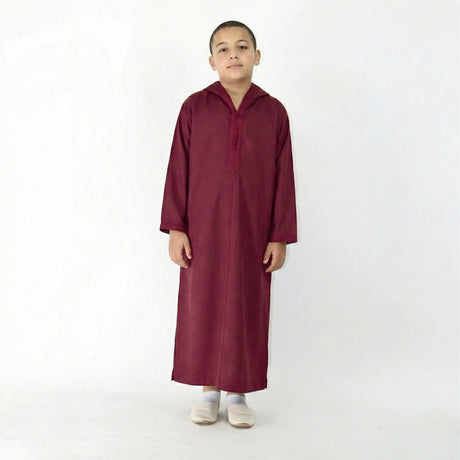 Moroccan children djellaba maroon Milfa hooded robe
