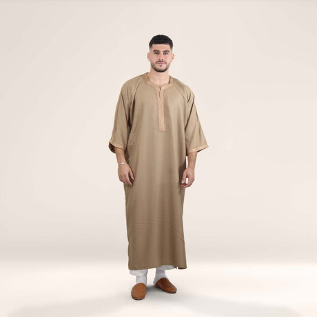 Premium Moroccan gandoura in Sahara sand by Alhaya Fashion