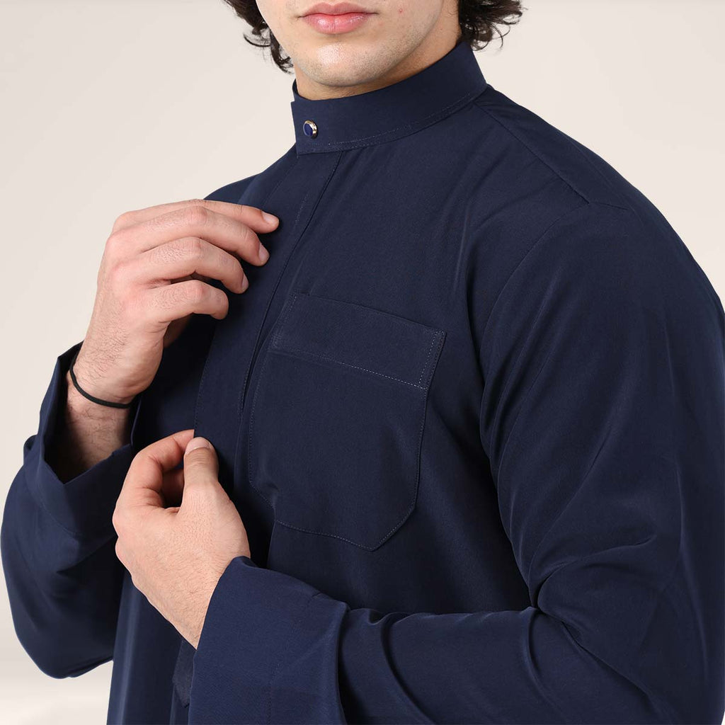 Heritage Collar Thobe - Imperial Navy | Premium Saudi Style - Alhaya ...