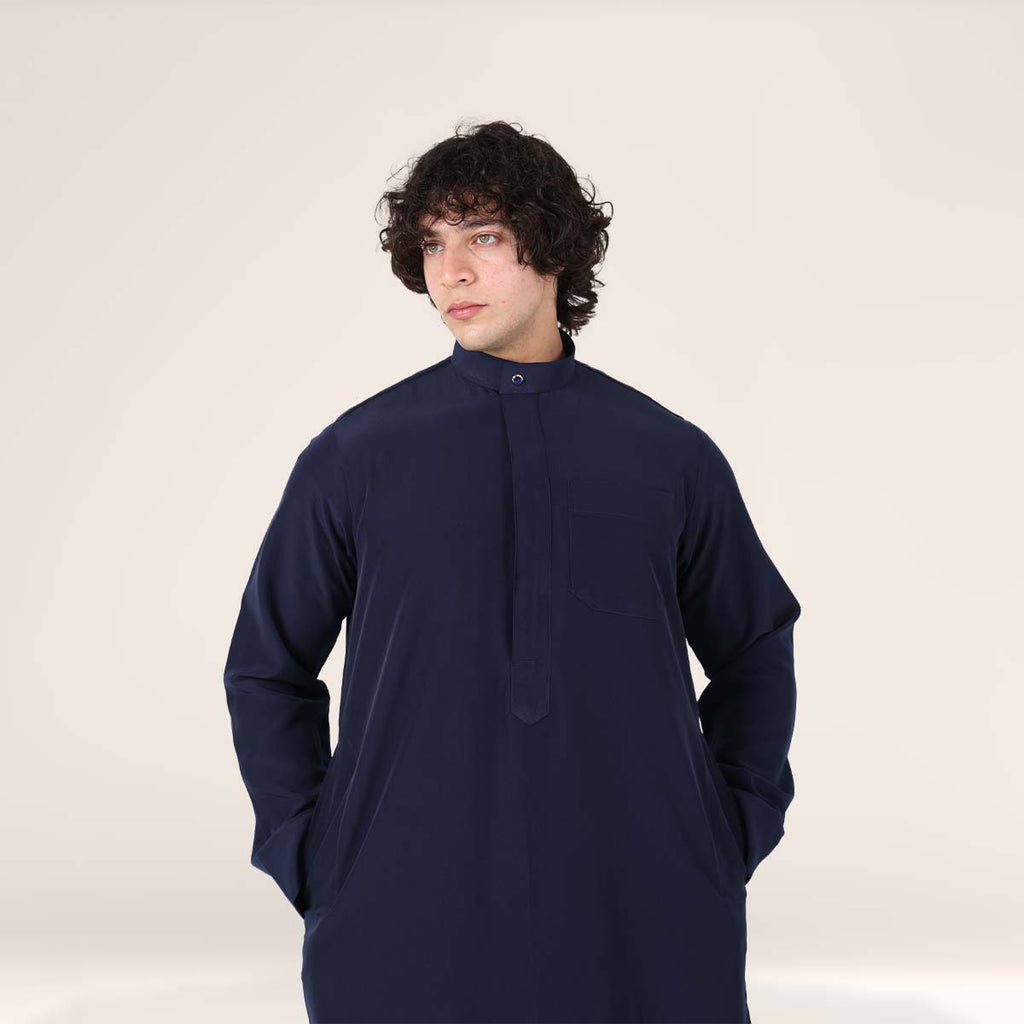 Heritage Collar Thobe - Imperial Navy | Premium Saudi Style - Alhaya ...