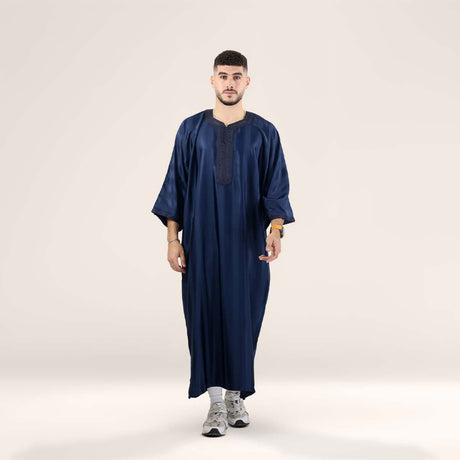Elegant midnight sapphire Moroccan gandoura for men
