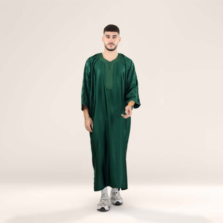 Premium Moroccan gandoura in emerald forest by Alhaya Fashion