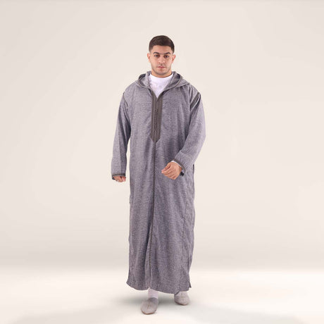 Premium Moroccan djellaba in stone gray by Alhaya Fashion