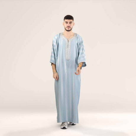 Premium Moroccan gandoura in ice silver by Alhaya Fashion