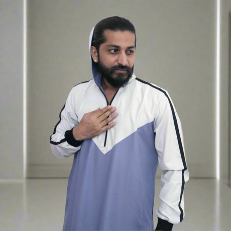 Blue and White Hoodie Thobe