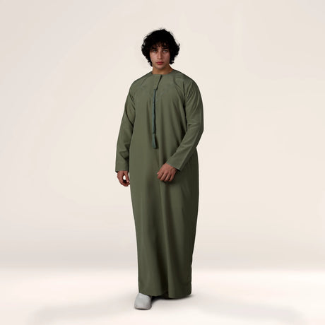 Shop Imperial Olive Emirati men’s thobe Islamic wear USA