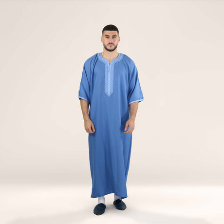 Premium Moroccan gandoura in Mediterranean blue by Alhaya Fashion
