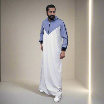 White and Blue Hoodie Thobe