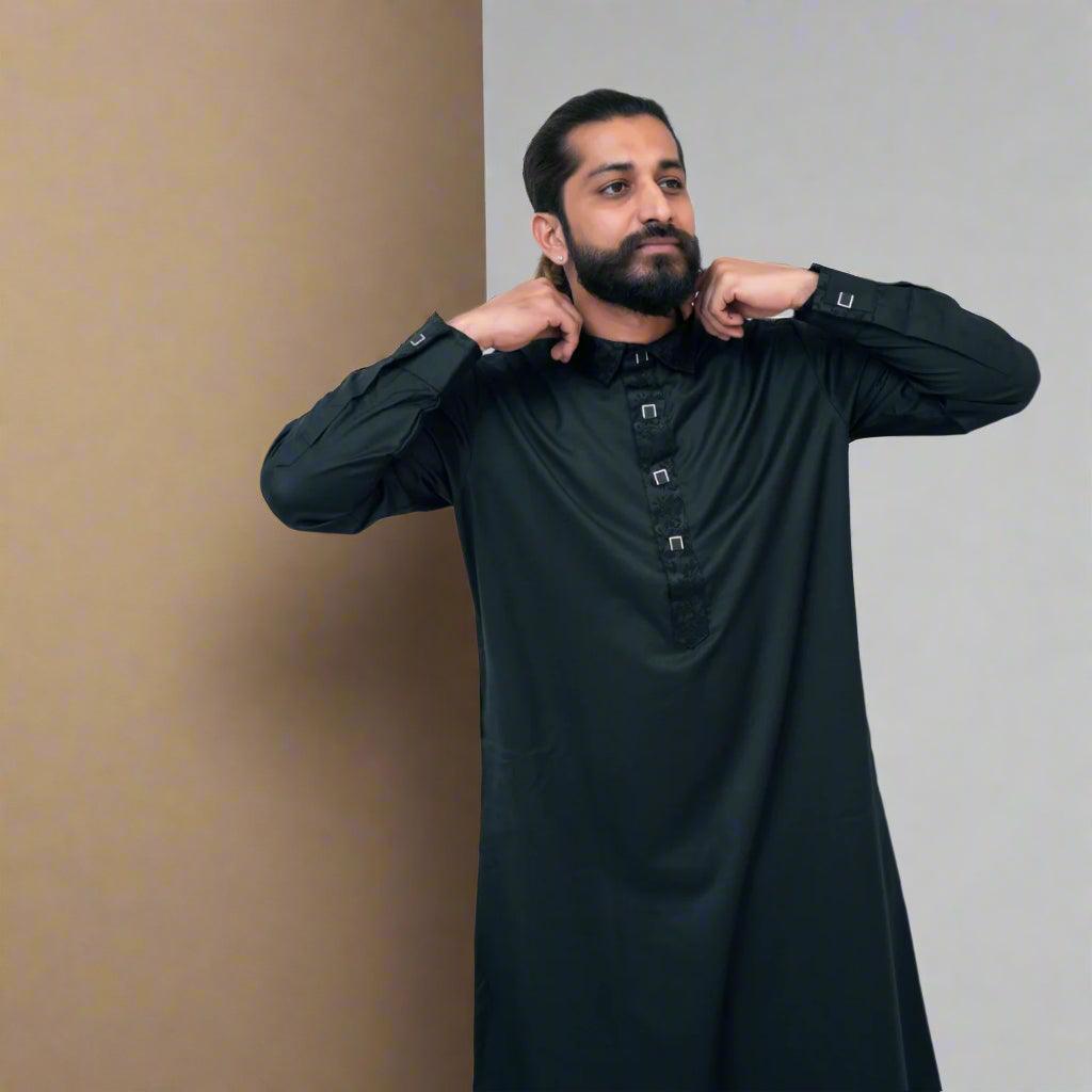 Midnight Elegance Black Thobe for Men