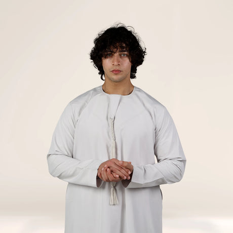 Platinum Ash Emirati thobe premium men’s Islamic wear online USA