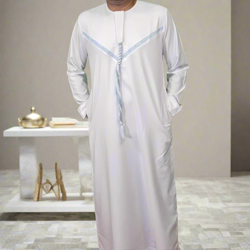 Buy White & Blue Emirati Thobe