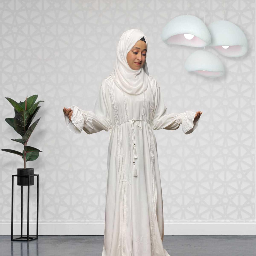 Elegance White Wrap Abaya for Women