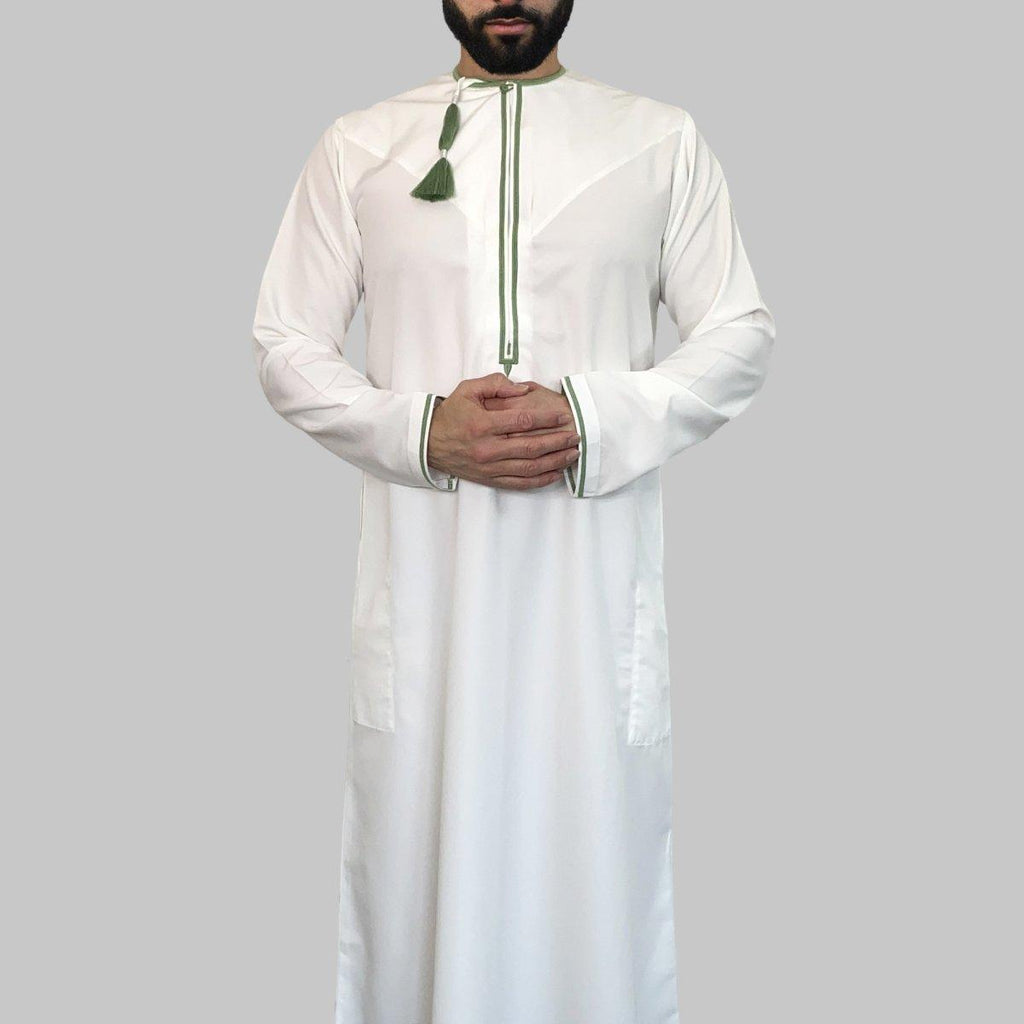 Off White Green Omani Dishdasha - Al Haya Fashion Bazar